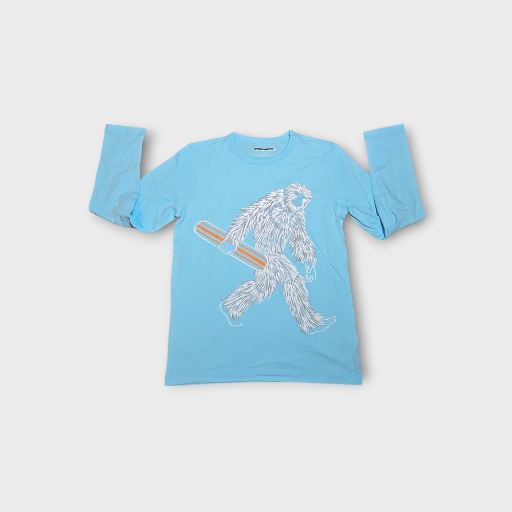 J Crew Crewcuts Graphic T-Shirt Yeti Snowboard Sz S 6-7 Light Blue
